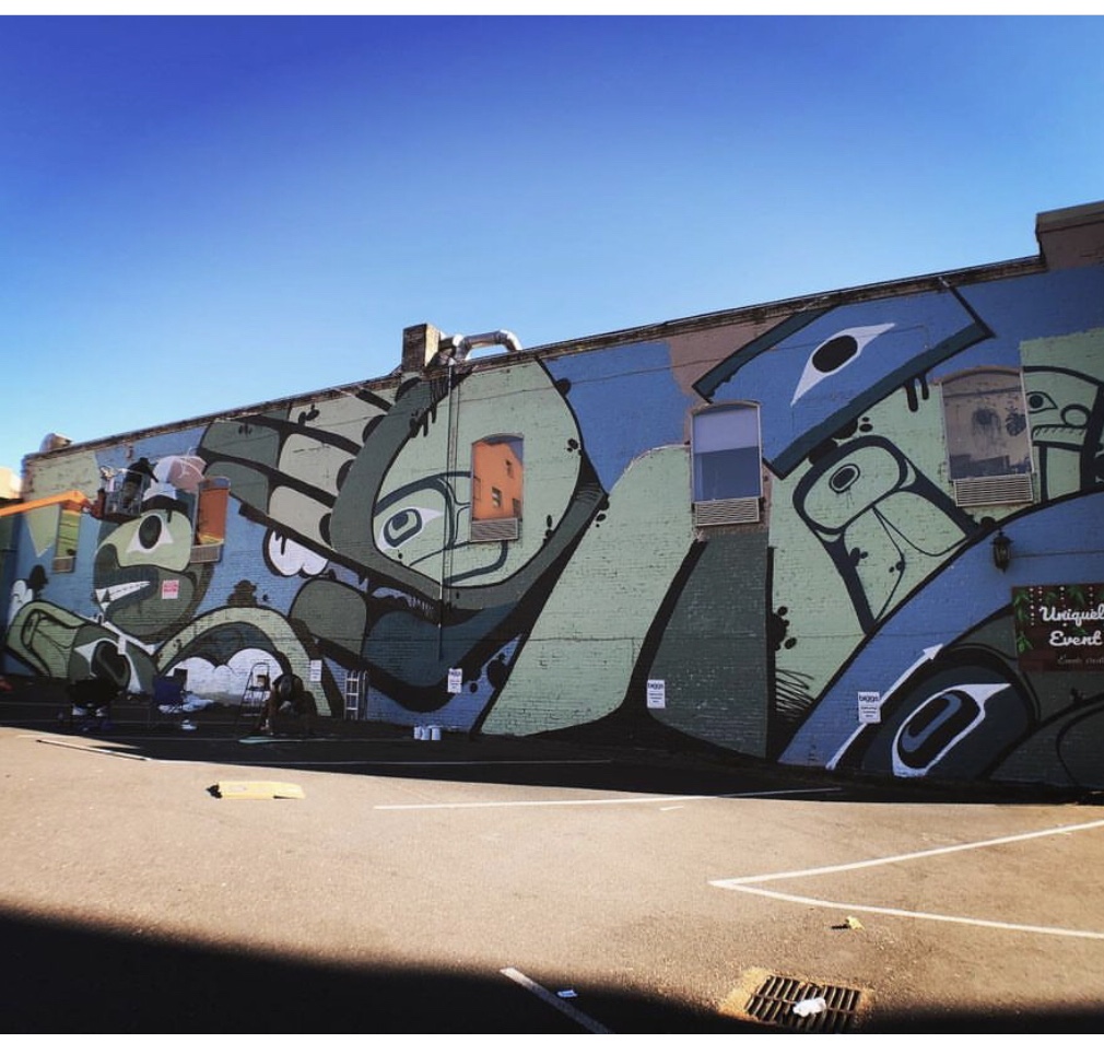 Mural in progress at the Great River Arts Festival, downtown Vancouver WA, 2023