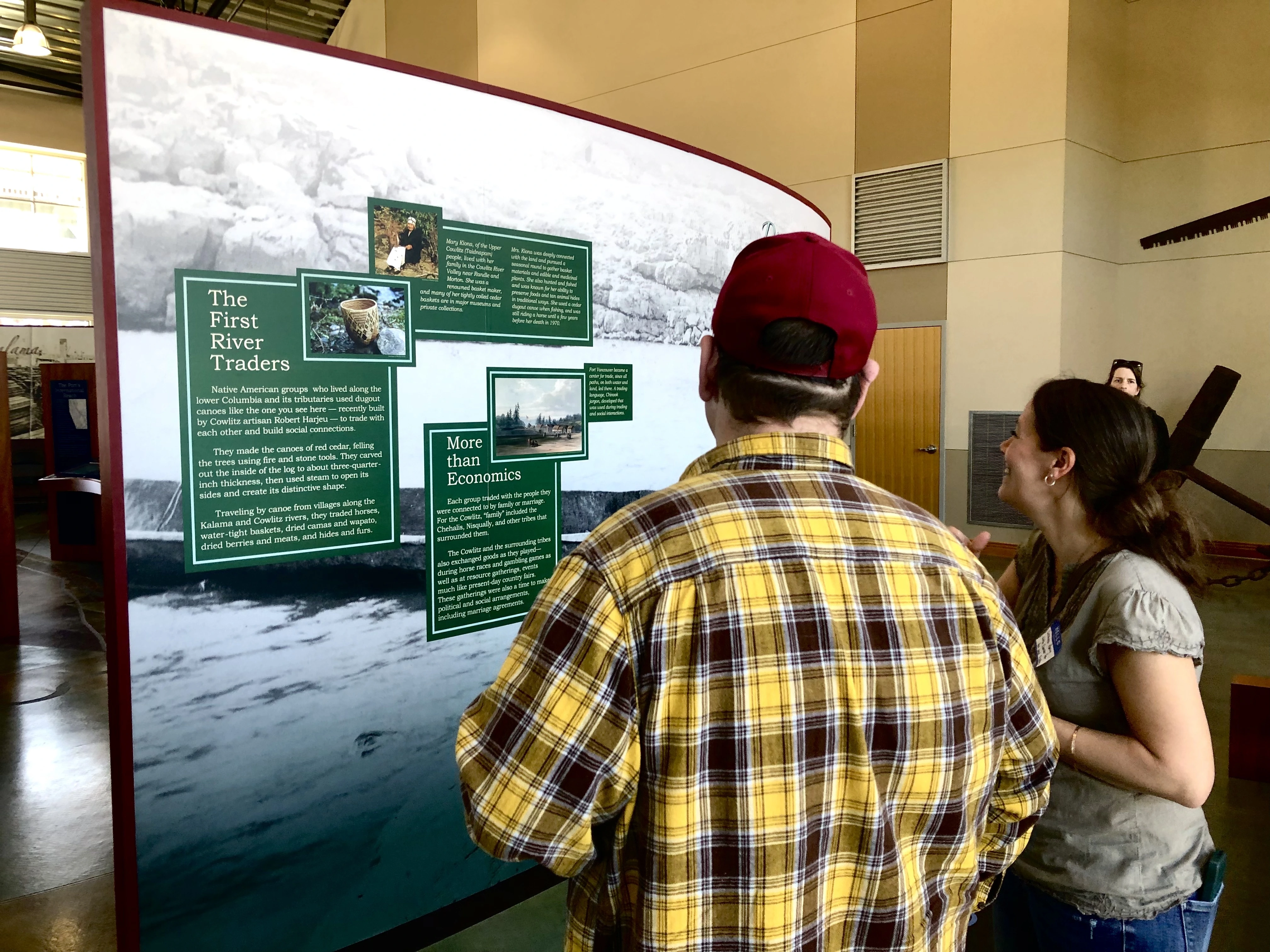 Local educators compare and contrast interpretative panels at the Port of Kalama in Cowlitz County, Spring 2025
