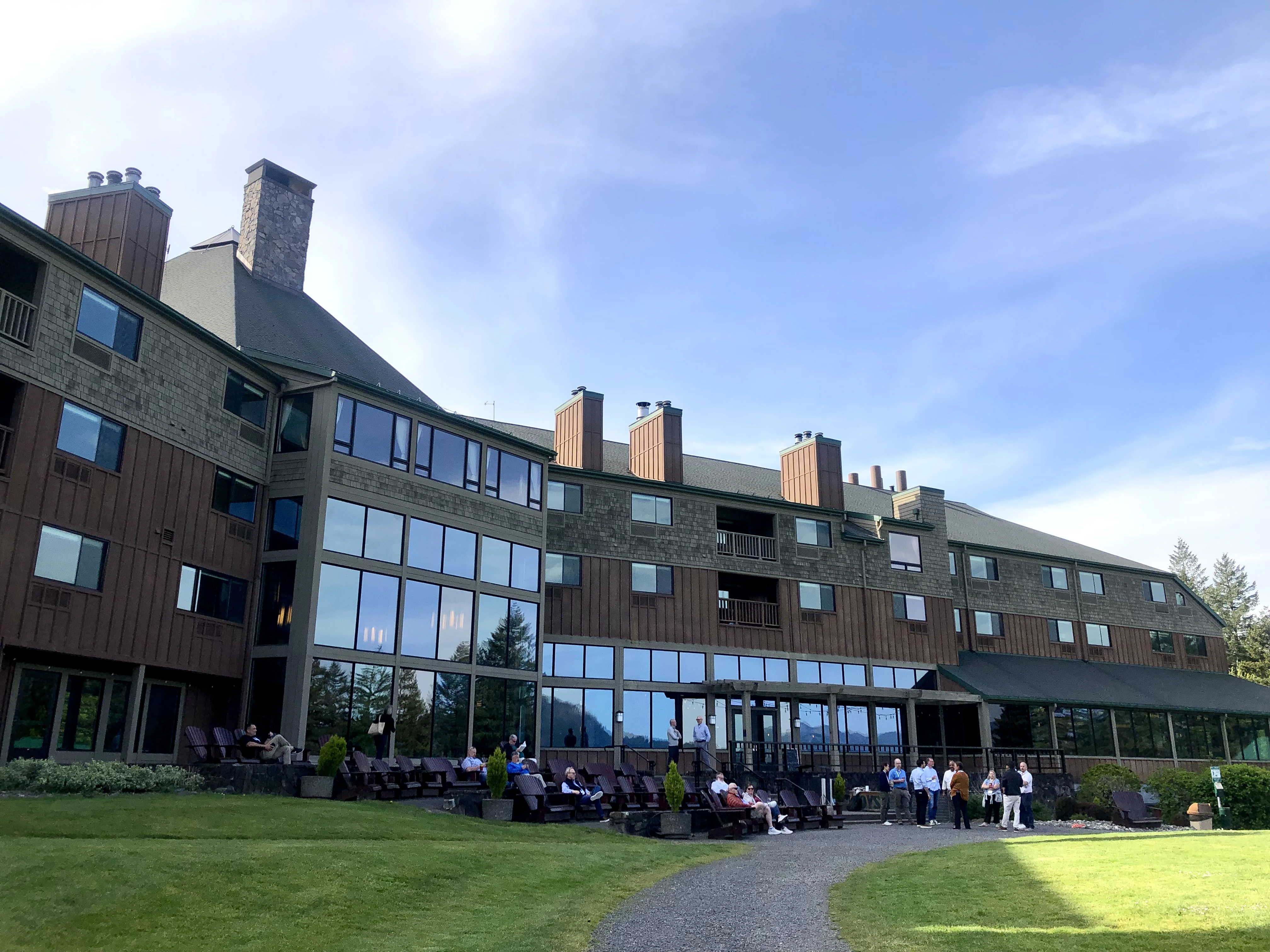 Attendees at a Northwest Natural Gas retreat gather on the lawn at Skamania Lodge in Stevenson, April 20, 2026